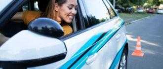 woman learning drive car going reverse